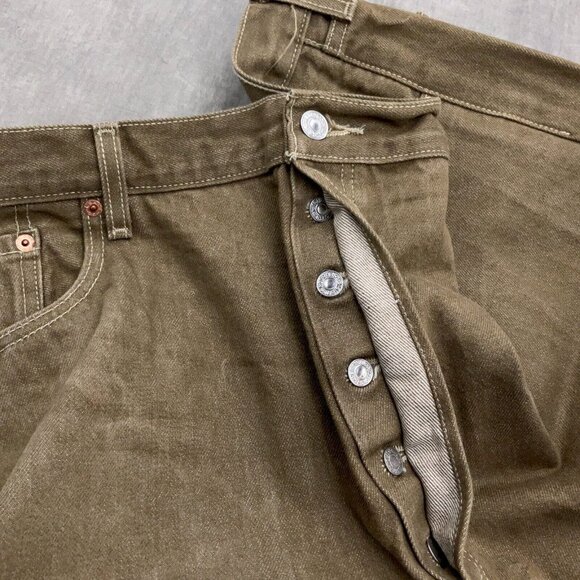 Levis 501 Jeans Men 42Wx29 Tan Brown Button Fly Straight Fit High Rise Cotton - Picture 5 of 14